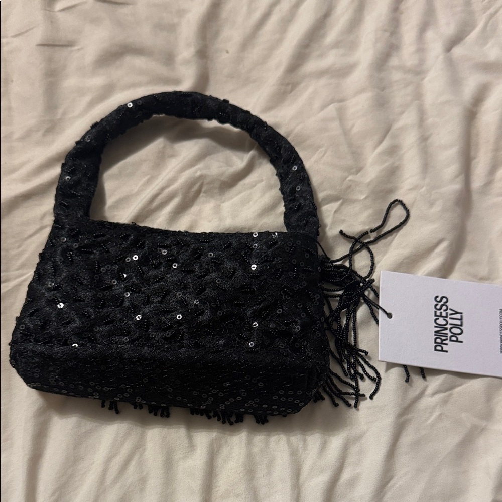 Princess Polly Black Sequin Beaded Fringe Bag